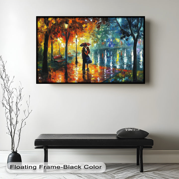 Golden Glow – Lovers Beneath the Umbrella Love Oil Painting