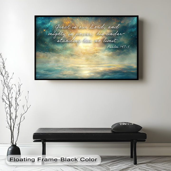 Psalm 147:5 – Mighty in Power Bible Verse Oil Painting