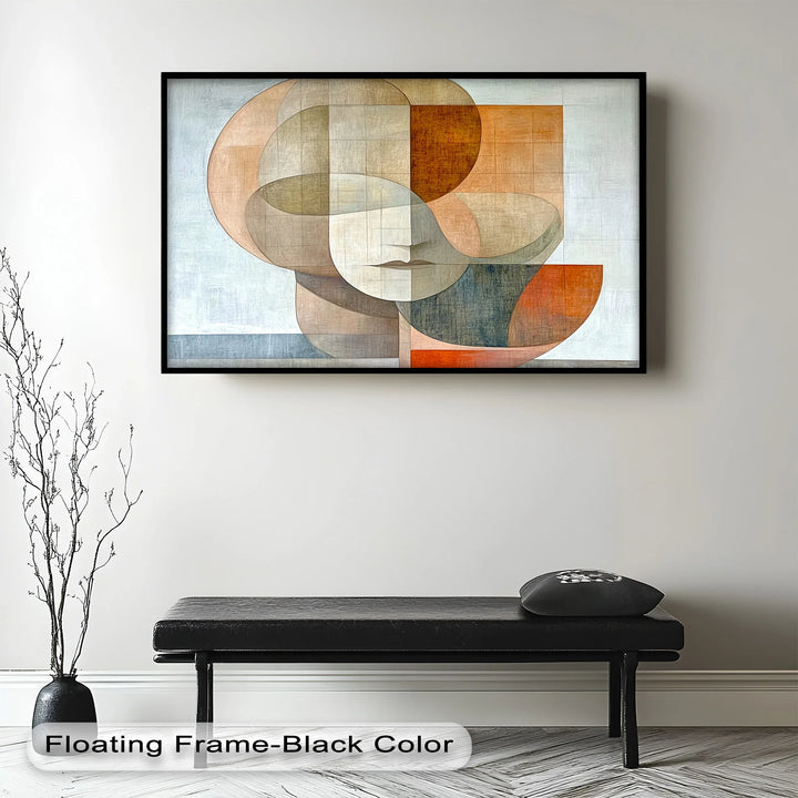 Minimalist and modern geometric art blending human form with abstract elements.
