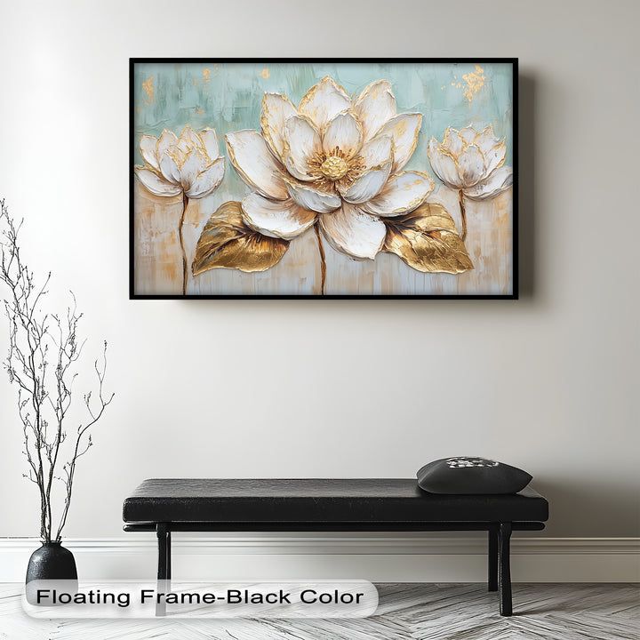 Golden Bloom Lotus – Floral Oil Painting
