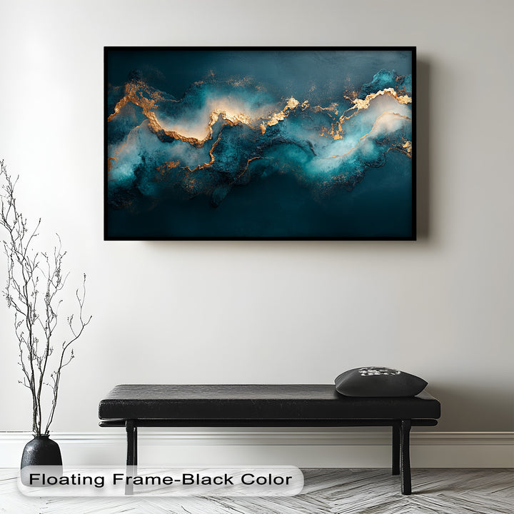 Elegant contemporary wall art with a cosmic, marble-like effect in blue and gold.







