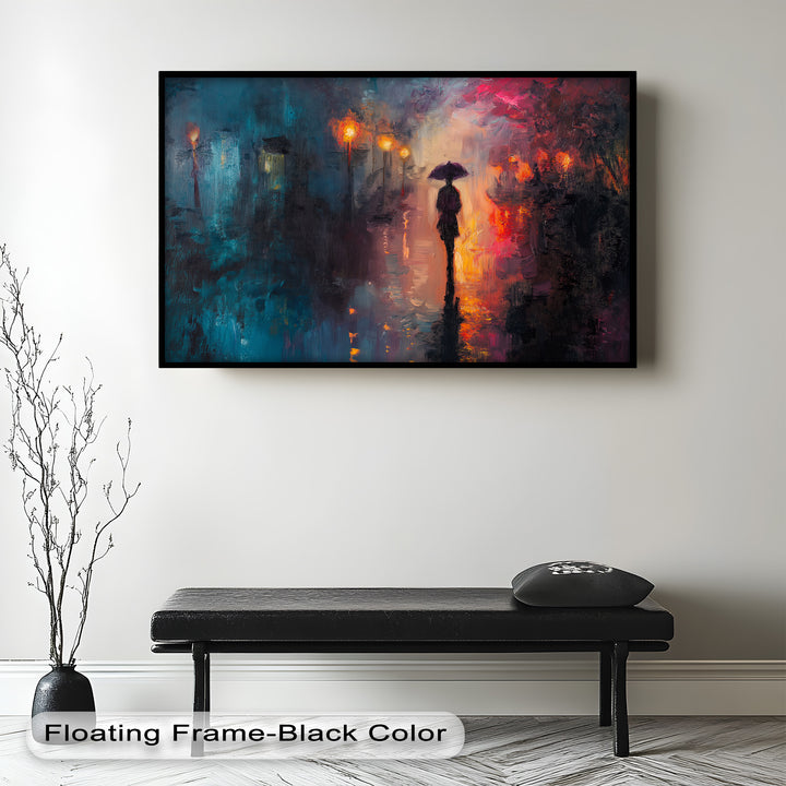 Evening Solitude – Romantic Rainy Stroll Love Oil Painting