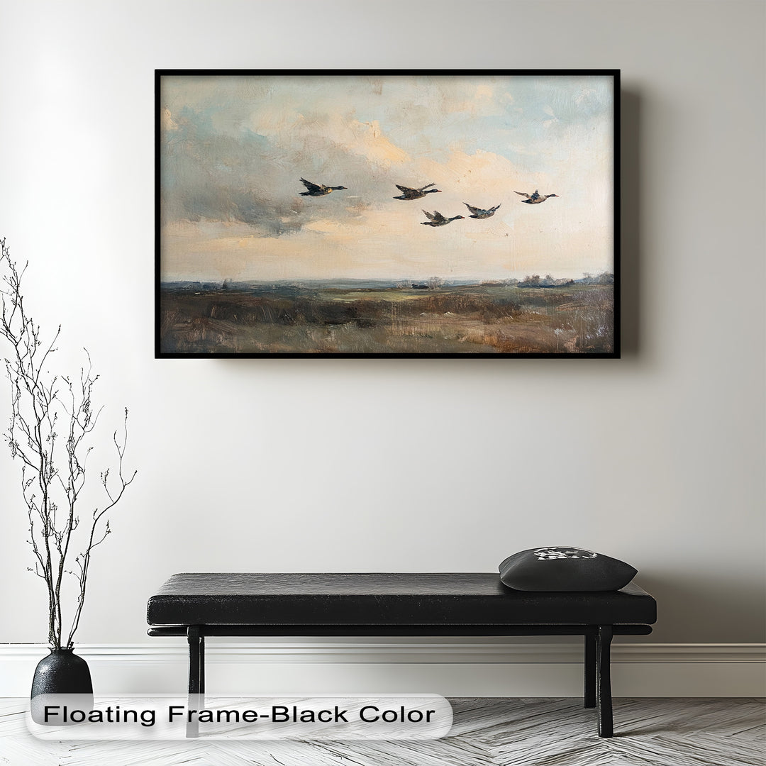 Flight Over the Marshlands – Ducks in Motion Oil Painting