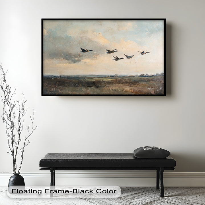 Flight Over the Marshlands – Ducks in Motion Oil Painting