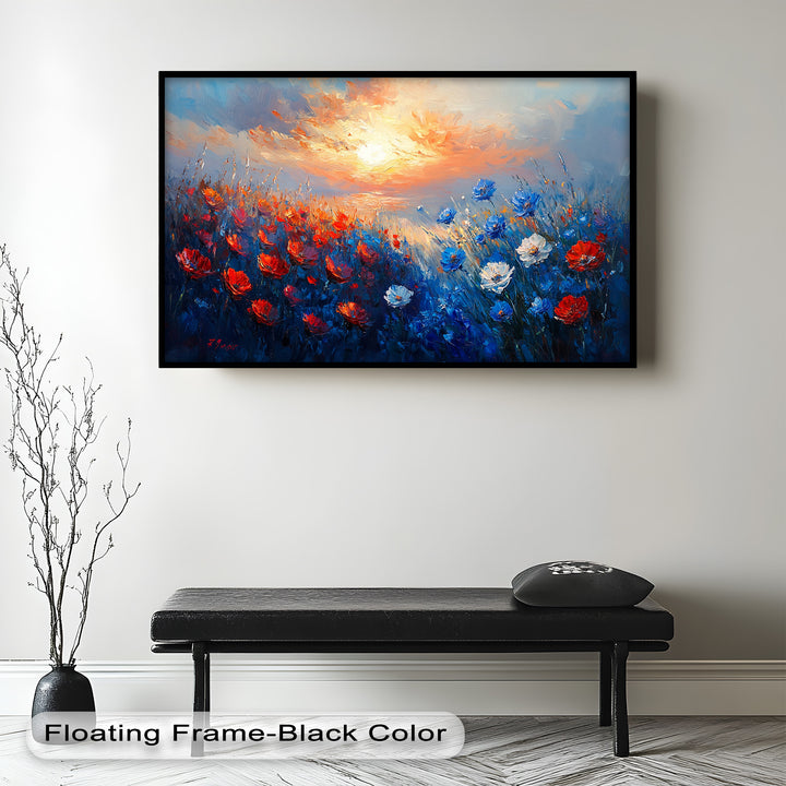 Wildflower Sunset Symphony – Colorful Horizon Flower Oil Painting