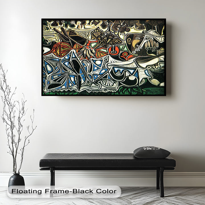 Complex abstract scene of overlapping eyes, shapes, and figures, evoking mystery and emotional intensity through modernist brushwork.