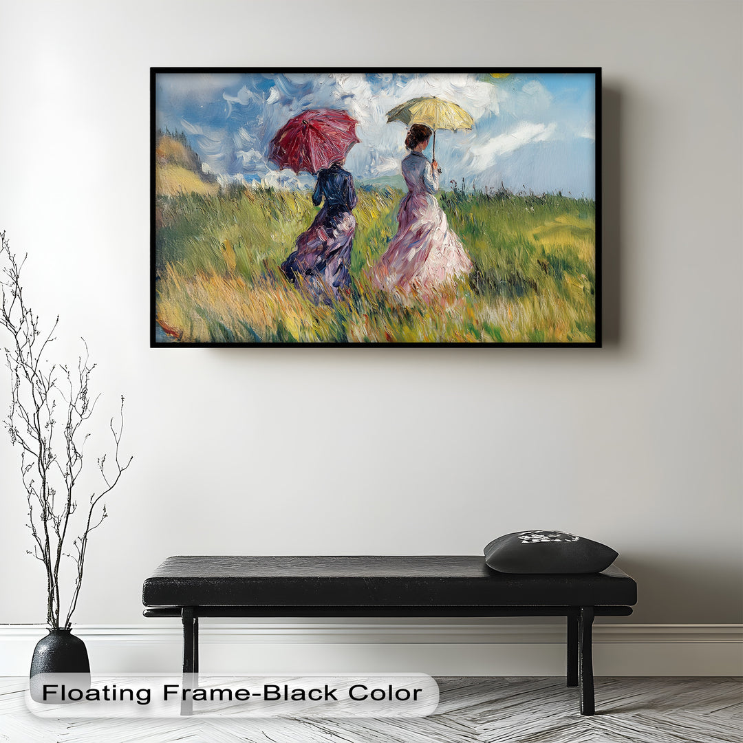 Ladies with Parasols in a Sunlit Meadow – Impressionist Oil Painting
