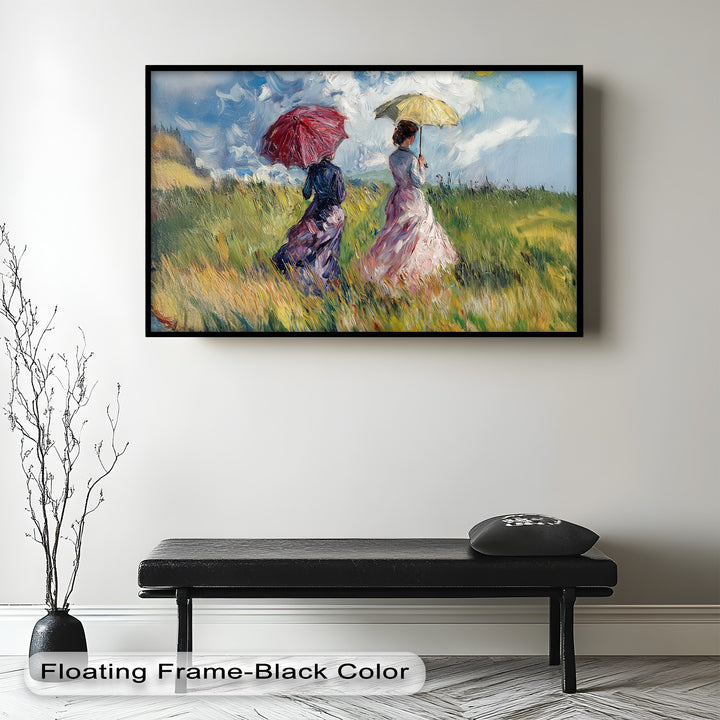 Ladies with Parasols in a Sunlit Meadow – Impressionist Oil Painting