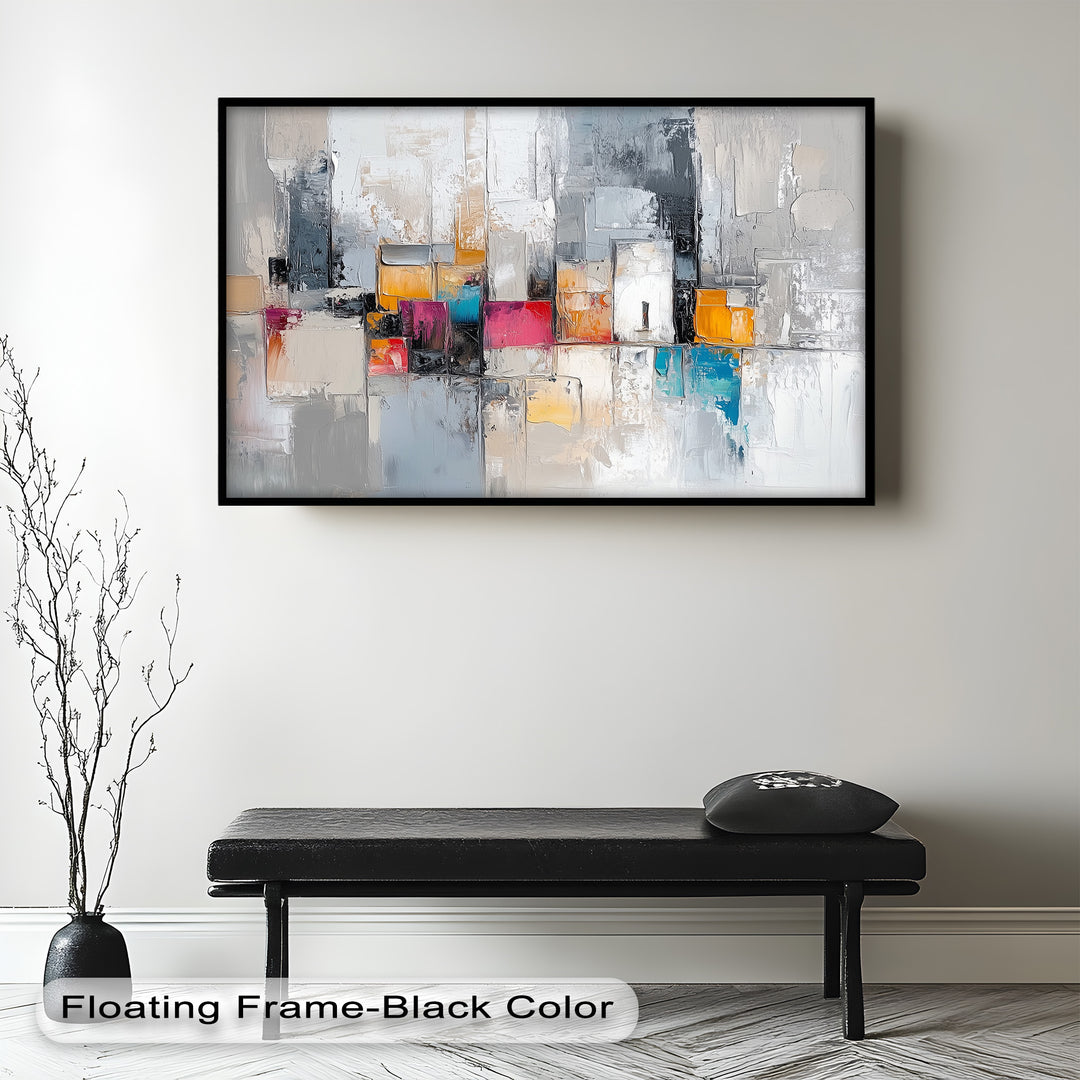 Urban Geometry – Color Block Cityscape Abstract Oil Painting