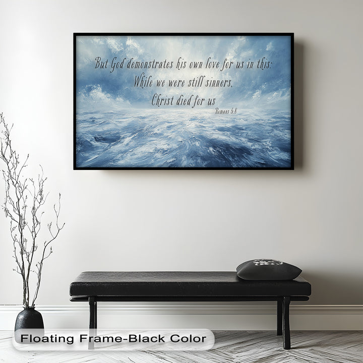 Romans 5:8 – Divine Love Bible Verse Oil Painting