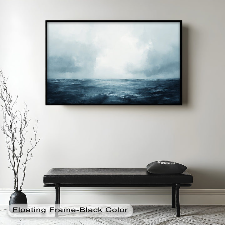 Ocean Horizon Calm – Minimalistisches blaues Meereslandschafts-Ölgemälde