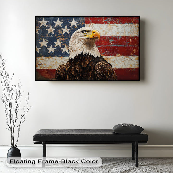 Adler mit amerikanischer Flagge – Patriotisches Ölgemälde