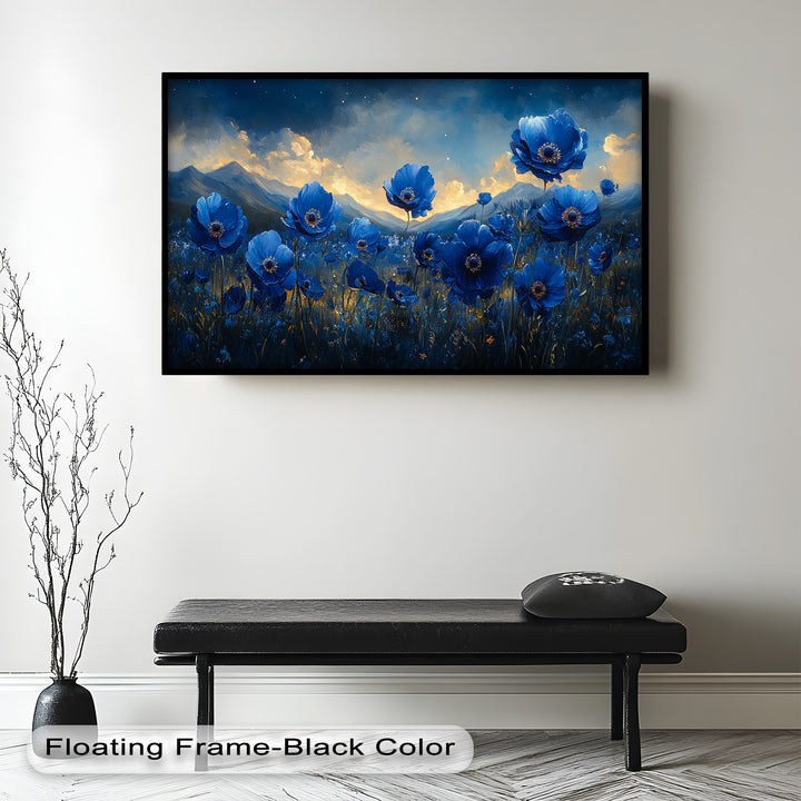Blue Poppies Beneath a Twilight Sky - Flower Oil Painting