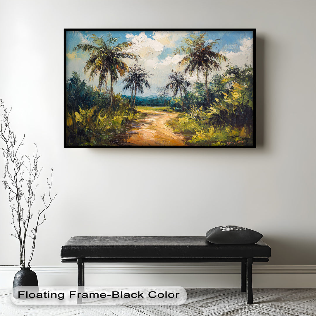 Tropical Pathway with Palm Trees – Impressionist Oil Painting