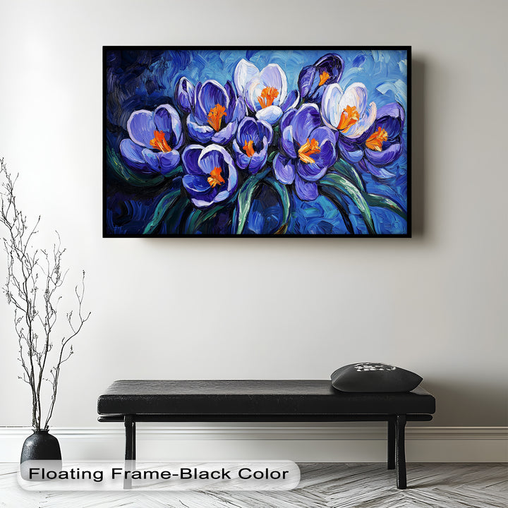 Crocus Flowers in Blue and Violet Hues - Flower Oil Painting