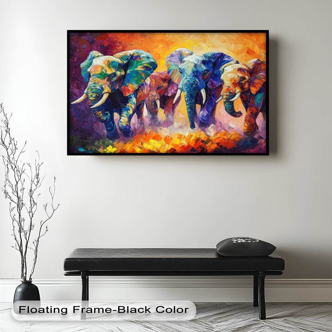 Elephant Herd at Dusk – Animal Oil Painting
