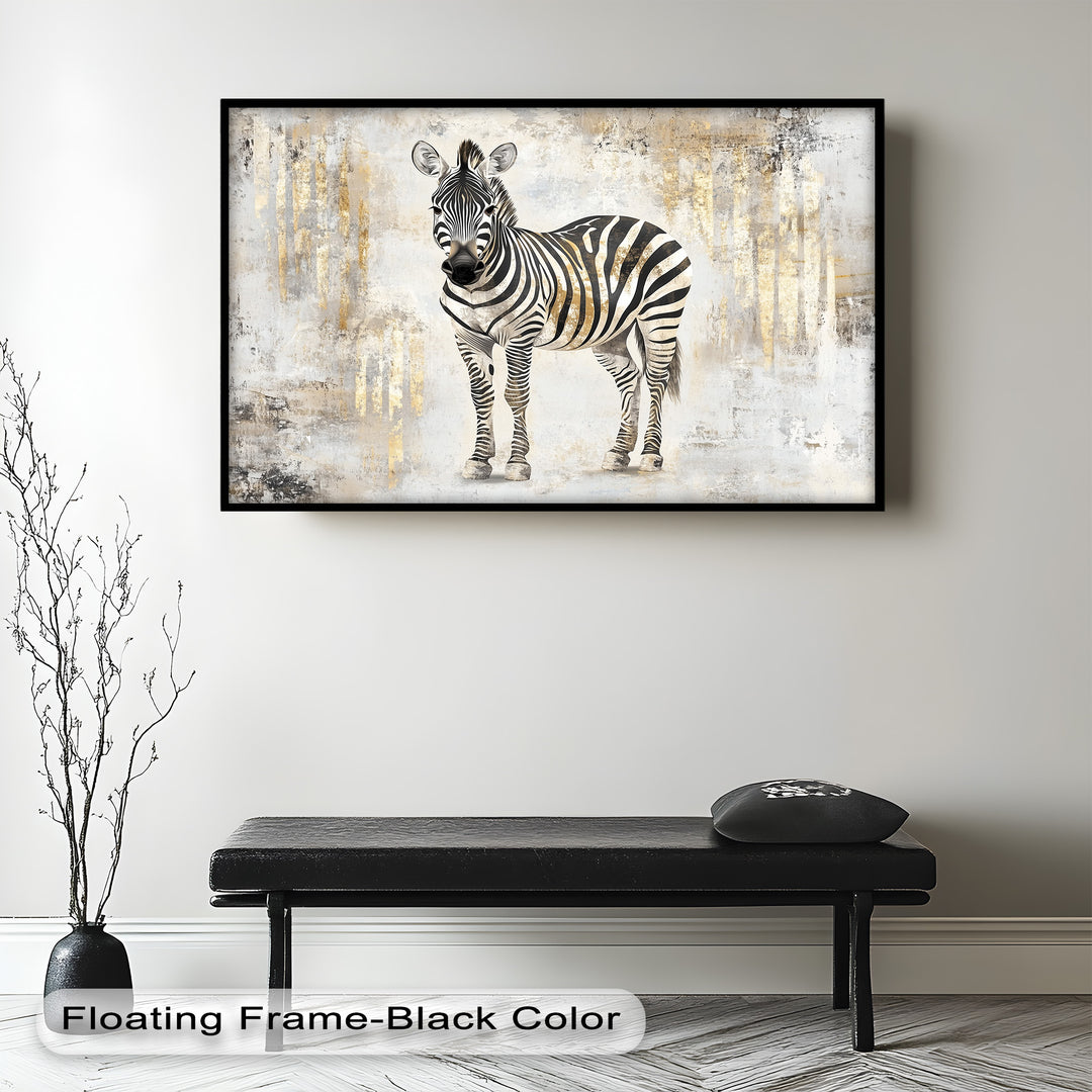 Golden Streak Zebra with Neutral Backdrop - Animal Oil Painting