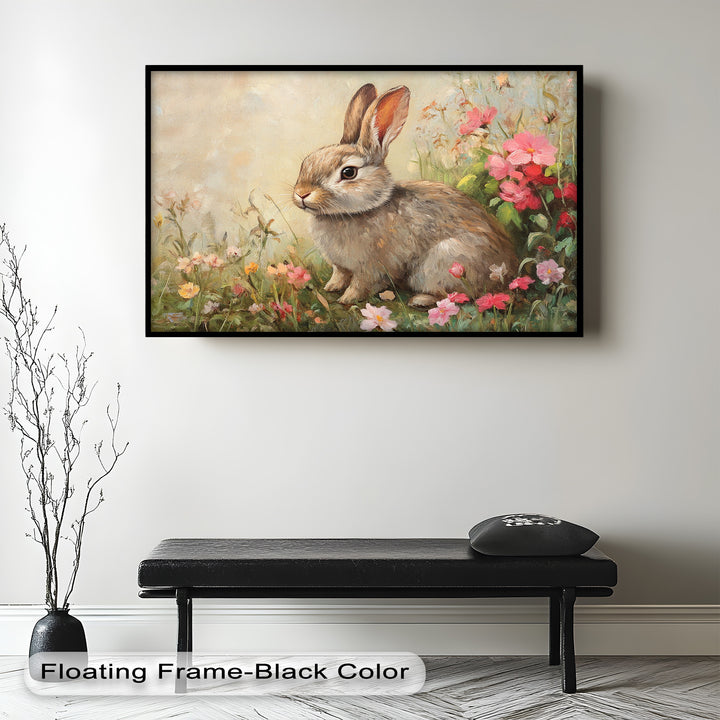Curious Bunny Among Spring Blossoms – Animal Oil Painting