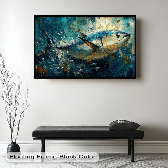 The darkest area of this animal oil painting shows the depths of the ocean current as an intriguing example of oil painting decoration.
