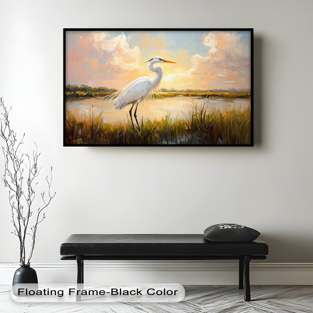 White Egret at Sunset – Animal Oil Painting