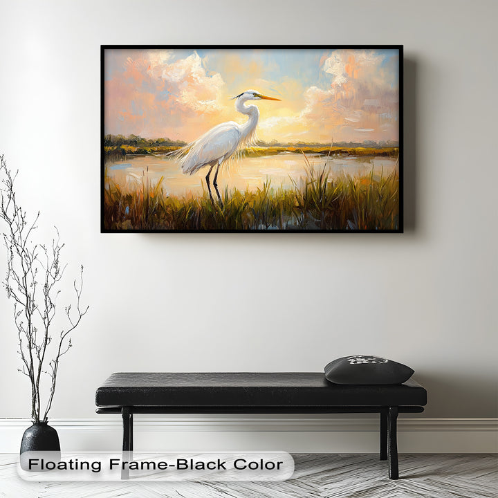 White Egret at Sunset – Animal Oil Painting