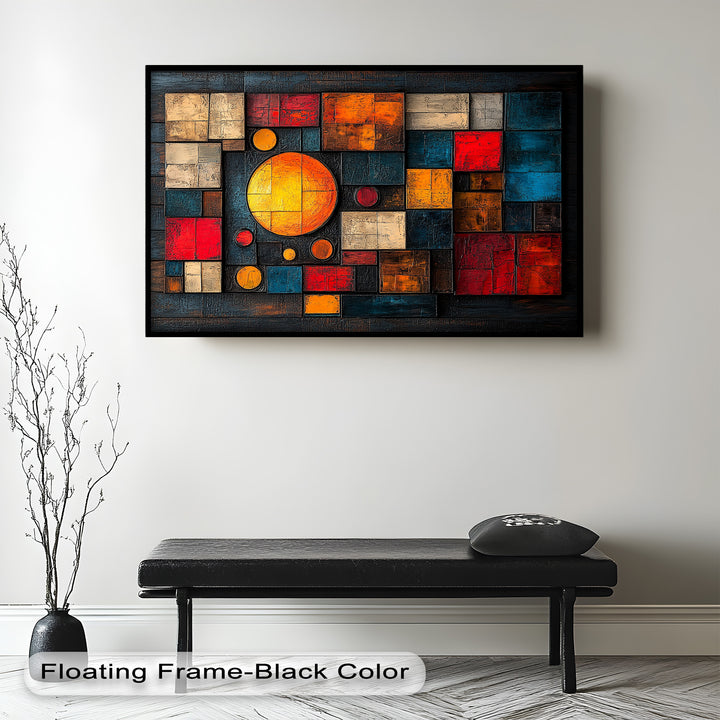 Geometrische Sunburst Fusion – Farbenfrohe Ölgemälde