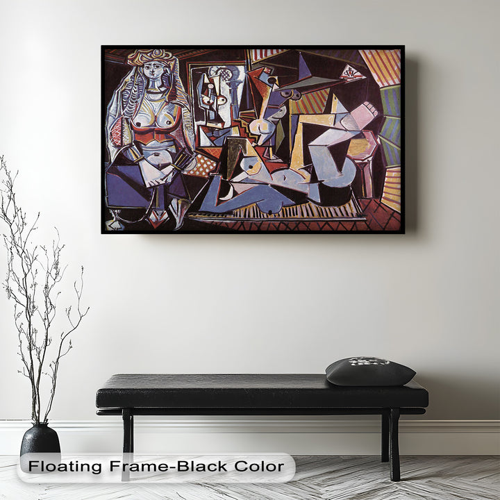 Colorful abstract interpretation of female forms using angular shapes and sharp lines.

