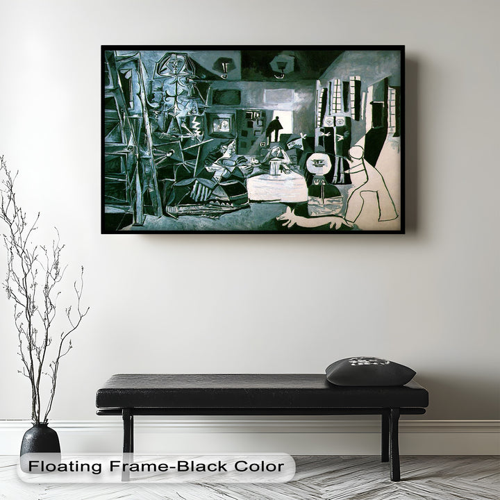 A cubist reinterpretation of a domestic interior, with fragmented figures, geometric forms, and a monochromatic palette.