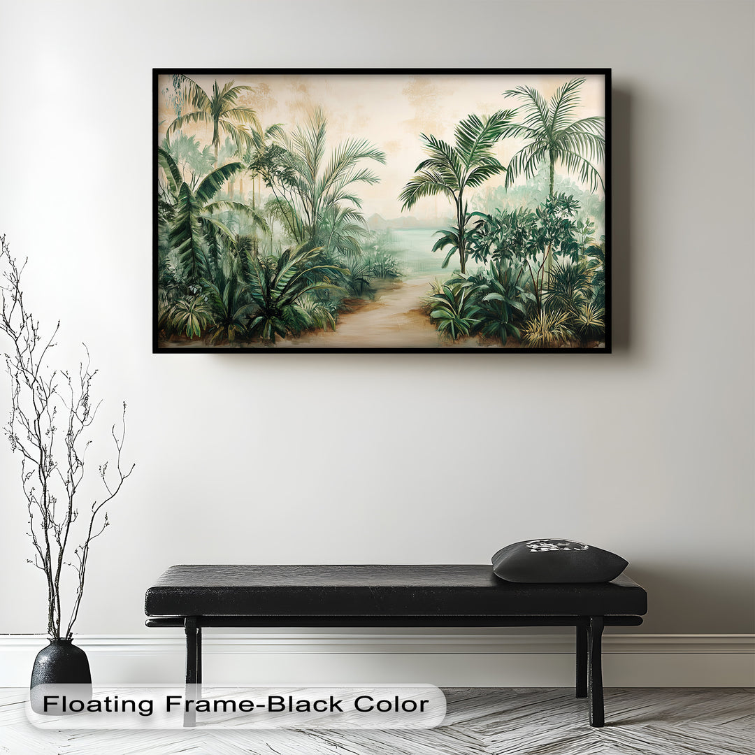 Tropical Serenity Pathway – Ölgemälde mit exotischem Grün