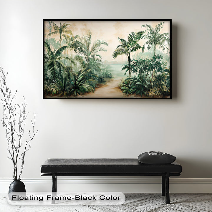 Tropical Serenity Pathway – Ölgemälde mit exotischem Grün