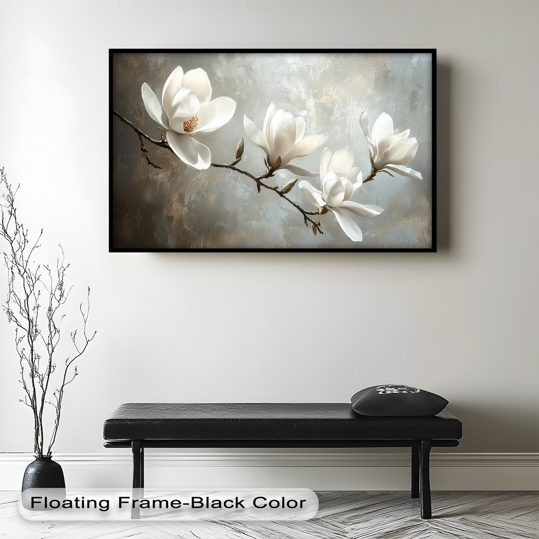 Magnolia Serenity – Cream Blossom Branch Flower Oil Painting