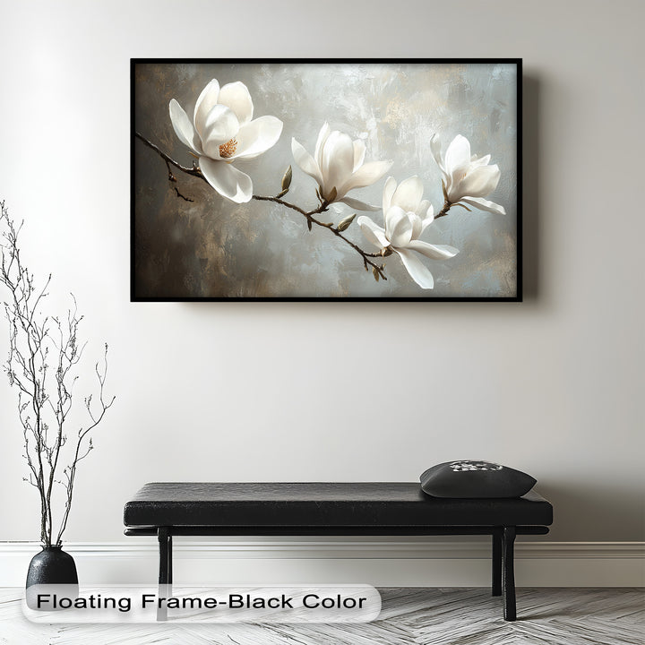 Magnolia Serenity – Cream Blossom Branch Flower Oil Painting