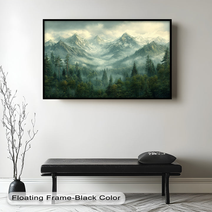 Misty Mountain Forest - Framed Oil Paintings