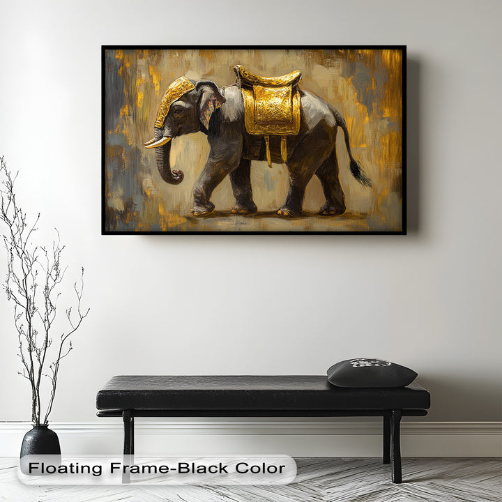 Elephant with Golden Saddle - Animal Oil Painting