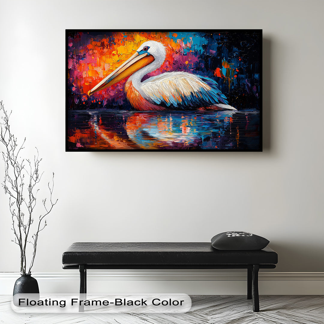 Sunset Pelican on Water – Animal Oil Painting