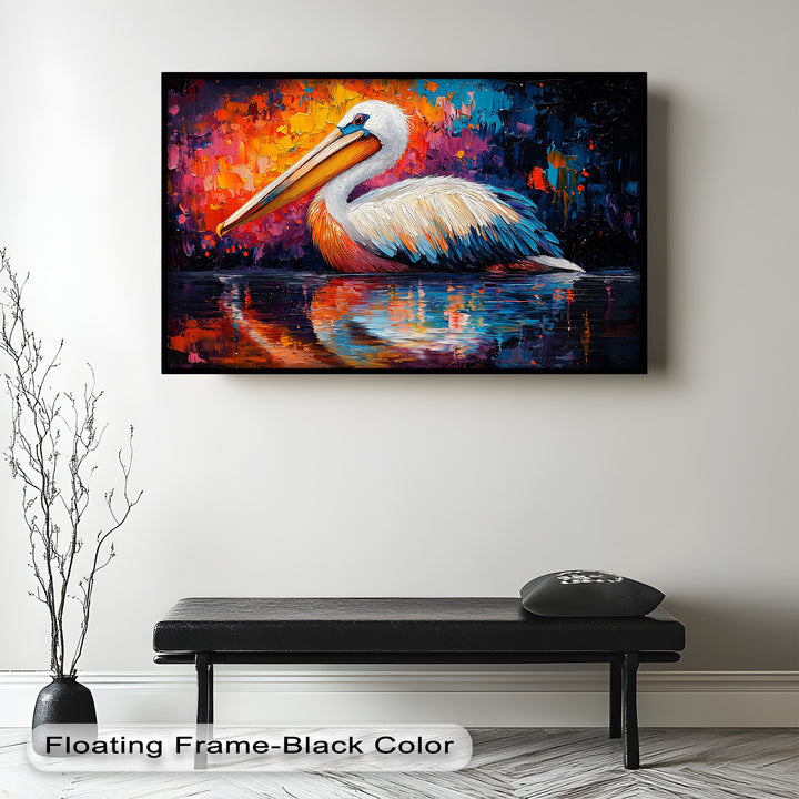 Sunset Pelican on Water – Animal Oil Painting