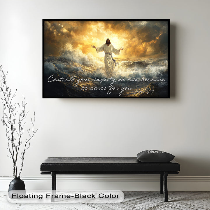 1 Peter 5:7 – Trust in God Bible Verse Oil Painting