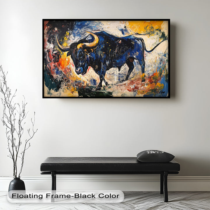 Power in Motion – Expressionist Bull Oil Painting