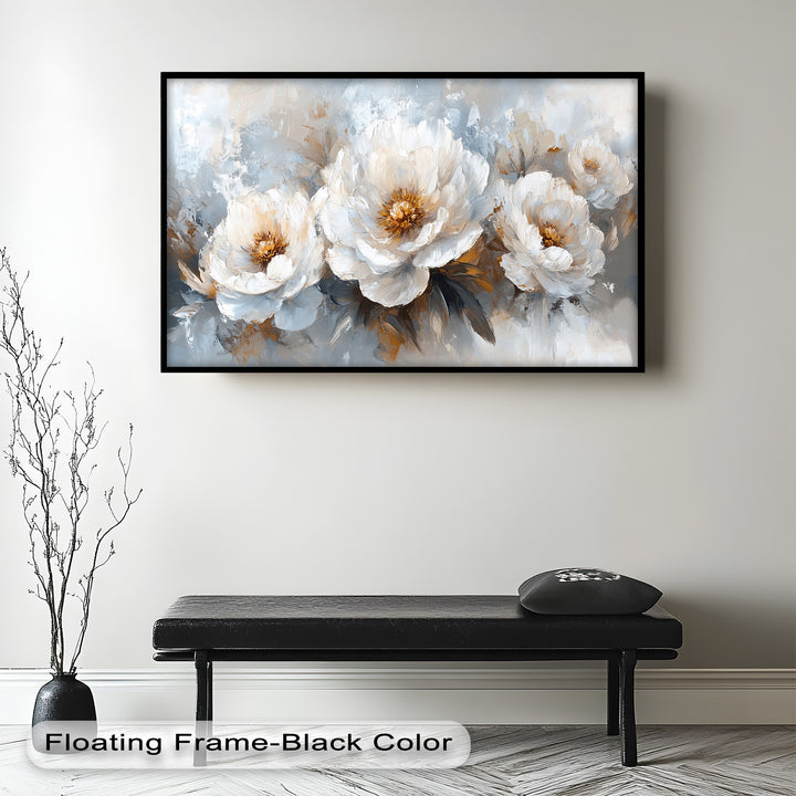 Ivory Garden Symphony – White Peony Bouquet Flower Oil Painting