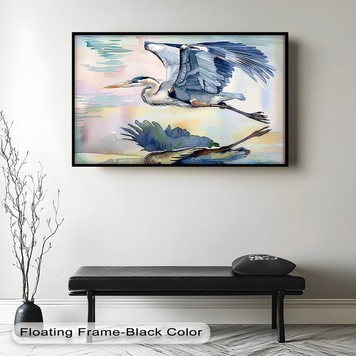 Flying Heron Bird Wall Art – Elegant Nature Oil Painting