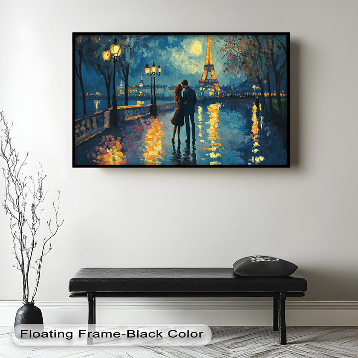 Moonlit Reflections – Eiffel Tower Romance Love Oil Painting