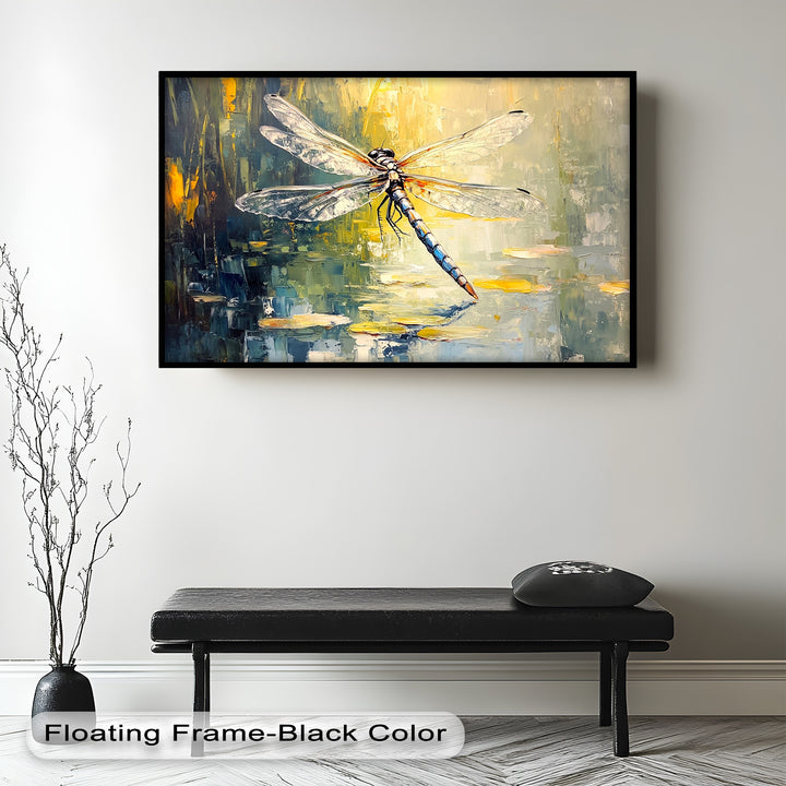 Shimmering Dragonfly Over Lily Pond – Animal Oil Painting