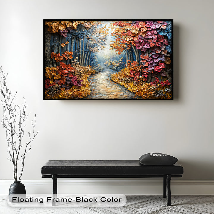 Gerahmte Kunst „Herbstpfad“ – Modernes Waldölgemälde