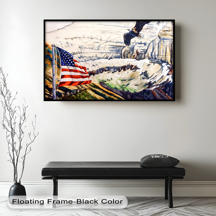 Amerikanische Flagge und Weißkopfseeadler - Patriotisches Ölgemälde