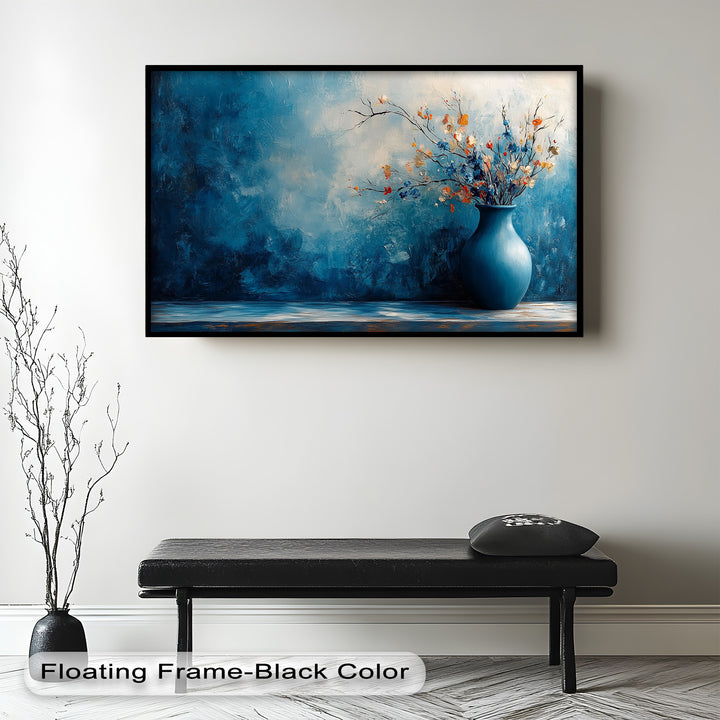 Blue Harmony Vase – Contemporary Floral Arrangement Flower Oil Painting