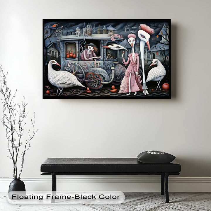 Crimson Couriers – Surreal Carriage Scene Oil Painting