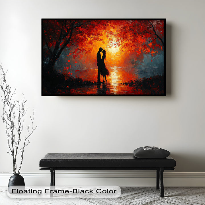 Passionate Kiss Beneath Autumn Flames - Love Oil Painting