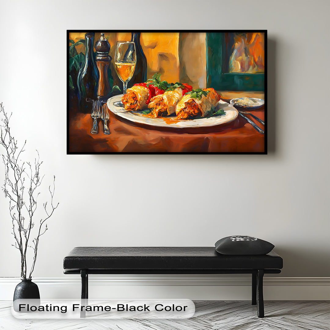 Gefüllte Paprika und Wein – Gourmet-Essszene Food Painting