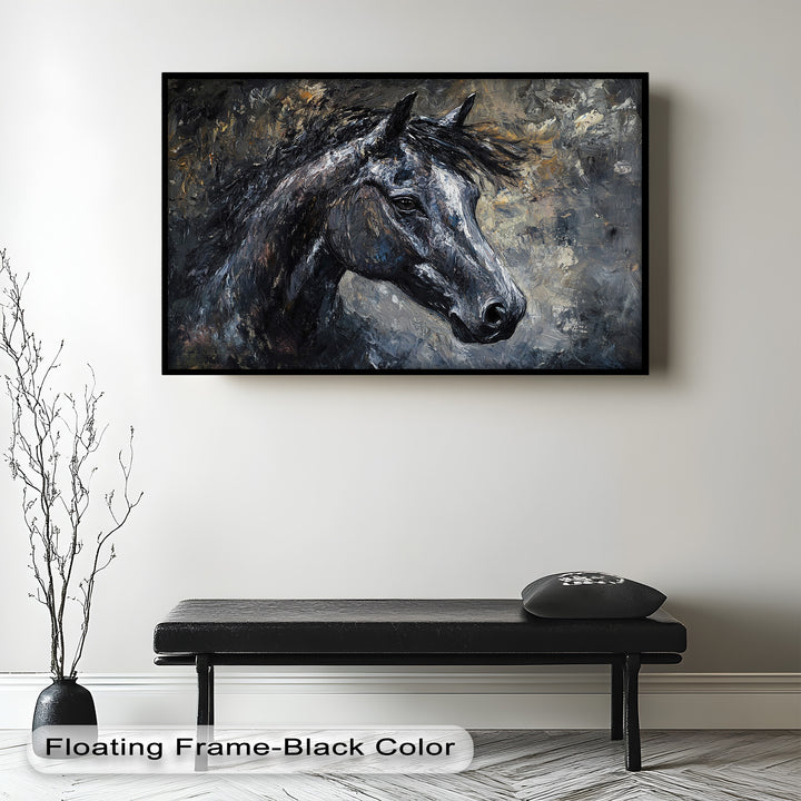 Black Horse Portrait - Animal Oil Painting