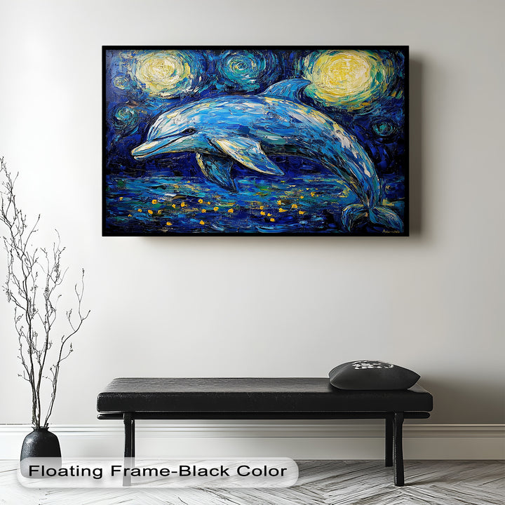 Starry Night Dolphin in Ocean Dreamscape – Animal Oil Painting